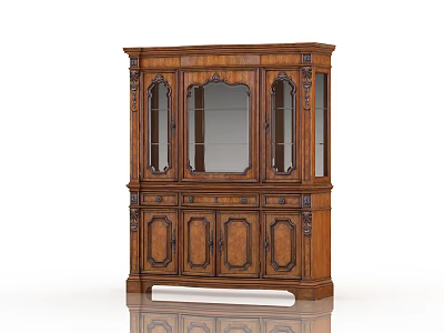 Elegant Classic Wooden Decorative Cabinet With Carved Details And Glass Doors 3d model