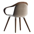 Stylish Modern Leisure Chair With Wooden Armrest And Comfortable Fabric Cushion