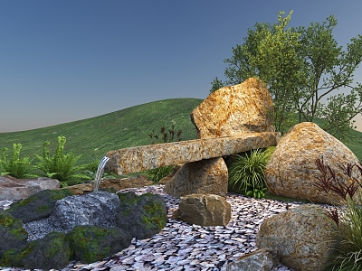 Chinese-style courtyard waterscape stone water drop rockery waterscape strip stone flowing water 3d model