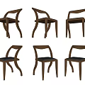 Wooden Frame Dining Chairs With Gray Upholstered Seat Set of Six