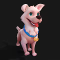 Cute Pink 3D Cartoon Dog With Blue Collar Yellow Bell Happy Expression