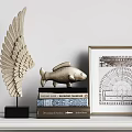 Elegant Decorative Ornament Collection With Wing Rhinoceros Sculptures Frames Books And Vases For Shelf