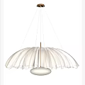White Pleated Petal Design Chandelier Hanging With Metal Rod On Gray Wall