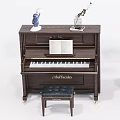 Different Style Pianos Featuring Musical Instruments And Art Supplies With Music Sheets Vases And Stools