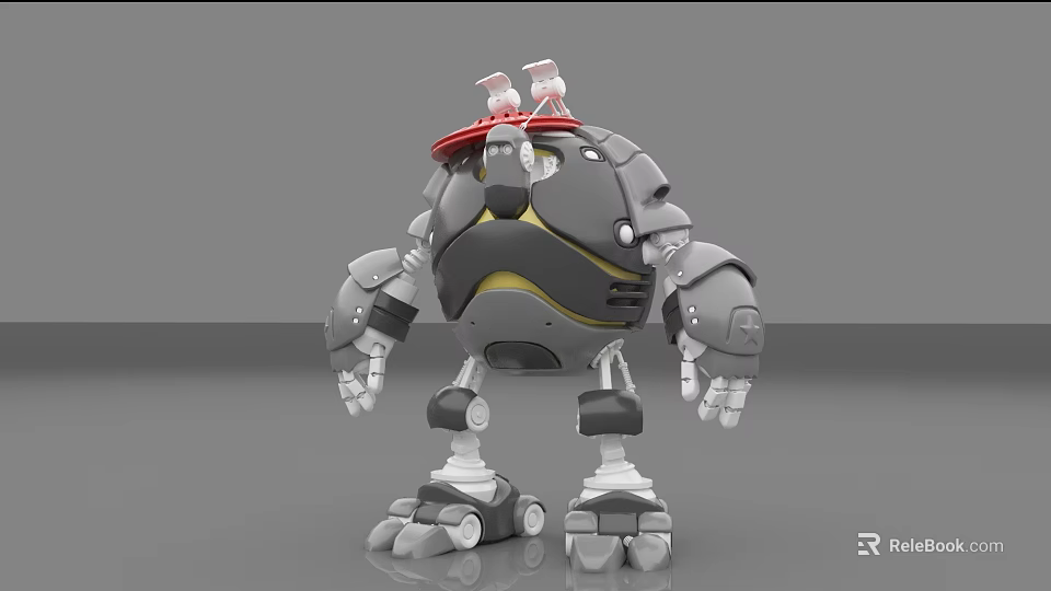 Smart Machine 3D Model With Spherical Gray Body Red Components And Mechanical Arms 3d model 