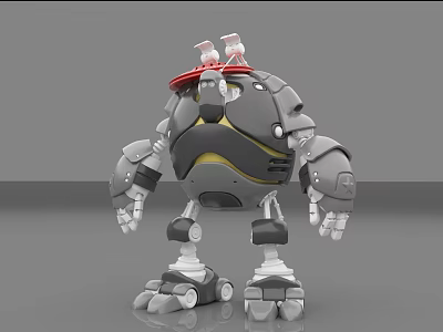 Smart Machine 3D Model With Spherical Gray Body Red Components And Mechanical Arms 3d model