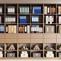 Organized Wooden Bookcase With Multilayer Shelves Colorful Folders Books And Storage Drawers