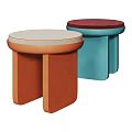 Two Modern Stools Featuring Round Seats In Orange And Blue Hues 3d model