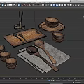 Wooden Tableware Set Including Spoons Bowls Plates And Cutting Board