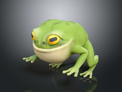 Cute 3D Green Frog Character With Yellow Eyes And Animated Design Features 3d model