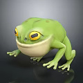 Cute 3D Green Frog Character With Yellow Eyes And Animated Design Features