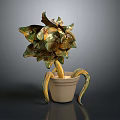 Elegant Decorative Household Item with Green Gold Petals and Curved Beige Pot Design