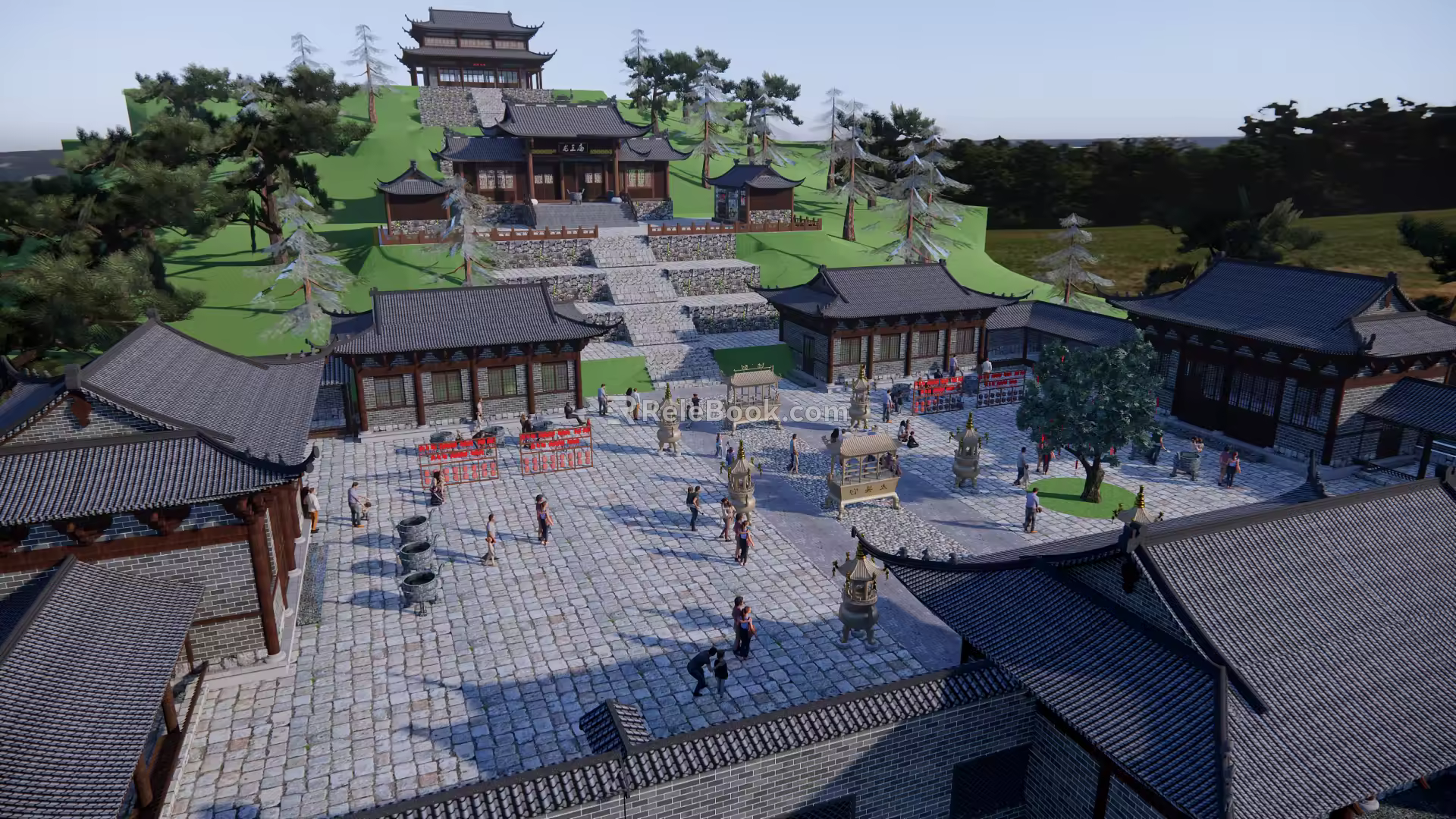 Chinese-style Ancient Architecture Holiday Village Homestay Courtyard Architecture Temple Burning Incense Praying Blessing Sacrifice Stage Ancient Stage Colorful Architecture 3d model