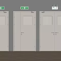 White Safety Exit Doors With Small Windows And Green Signs Above