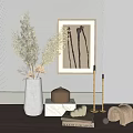 Modern Decorative Ornament Set With White Vase Pampas Grass Gold Candle Holder And Abstract Painting