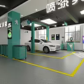 Well Equipped Auto Maintenance Store Interior With Service Cars And Professional Tools