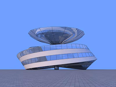 Sleek Contemporary Building With Unique Curved Glass Facade And Dome Structure 3d model