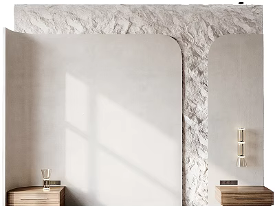Modern Textured Bed Background Wall Design With Minimalist Nightstands And Sconces 3d model