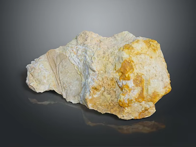 Natural Stone Material With Yellowish White Color And Irregular Shape On Dark Reflective Background 3d model
