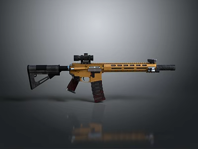 Yellow Tactical Weapon With Scope Black Components Stock And Magazine 3d model