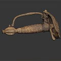 Ancient Historical Weapon with Carved Wooden Handle and Intricate Design