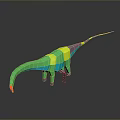 Colorful Long Neck Dinosaur With Small Human Figure Standing Beside