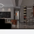 Modern Dining and Living Room Interior With Sofa Coffee Table And Pendant Lights