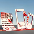Vibrant Red And White Photo Check-in Spot With Frames Cartoon Characters And Slogans