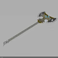 Ornate Decorative Axe With Gold Blue Accents And Elaborate Patterned Handle