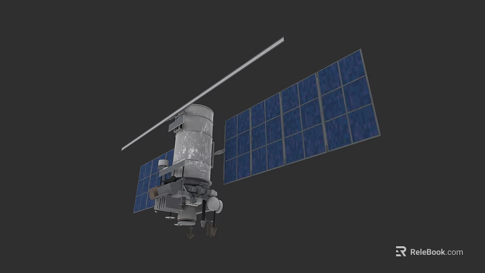 Silver Space Satellite With Blue Solar Panels And Long Antenna 3d model