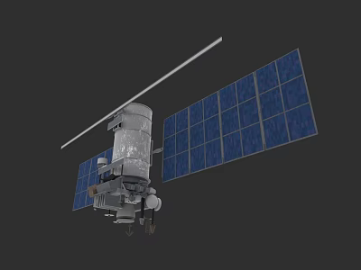 Silver Space Satellite With Blue Solar Panels And Long Antenna 3d model