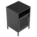 Modern Black Bedside Table With Perforated Dot Design And Metal Legs 3d model