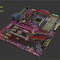 High Performance Gaming Computer Motherboard With Red Black Design Components Slots And Heat Sinks 3d model