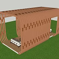 Wooden Pergola With Curved Structure Cutout Design And Bench On Green Grass