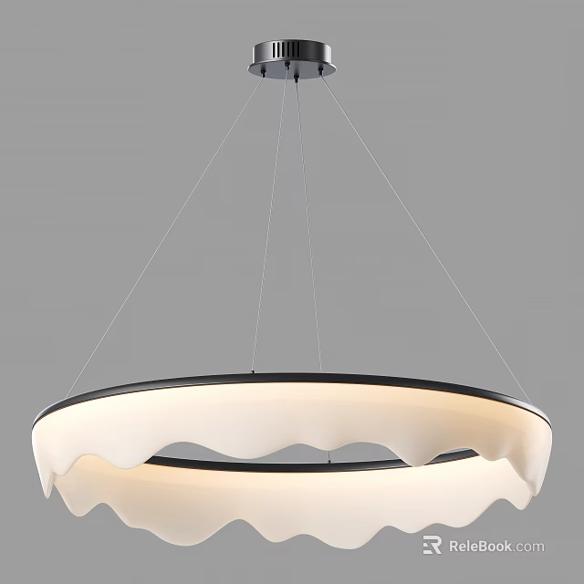 Modern Contemporary Circular Chandelier Featuring Wavy White Shade And Black Metal Frame 3d model 