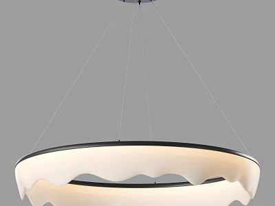 Modern Contemporary Circular Chandelier Featuring Wavy White Shade And Black Metal Frame 3d model