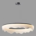 Modern Contemporary Circular Chandelier Featuring Wavy White Shade And Black Metal Frame