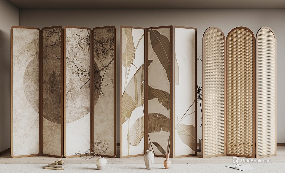 Modern Screens With Botanical Patterns And Woven Designs For Home 3d model 