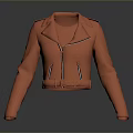 Stylish Orange Leather Biker Jacket With Zipper Details And Belt Closure