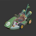 Green Gray Agricultural Equipment With Blue Seat Yellow Wheels Exhaust Pipes And Small Flag