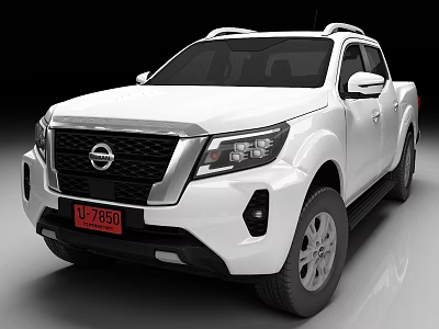 White Nissan Pickup Truck Front View With Chrome Grille And Alloy Wheels 3d model