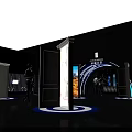 Futuristic Stage Setup With Large Screen Blue Lighting And Audience Seats 3d model