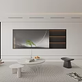 Modern Open Concept Living Dining Room With White Gray Sofa Coffee Table Plant And Rug