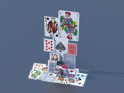 Cardboard Box Filled With Various Playing Cards Including Joker And Suit Designs 3d model