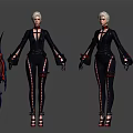 Silver Haired Game and Movie Character In Black Long Sleeved Outfit With Red Black Weapon