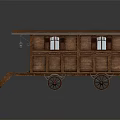 Vintage Wooden Horse-Drawn Carriage With Roof Windows Steps And Wheels