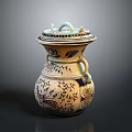 Decorative Ceramic Vase With Lid Intricate Patterns And Handles For Home Decor
