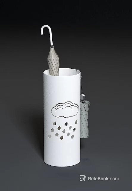 Modern Entryway Featuring White Umbrella Stand With Cloud Raindrop Design And Umbrella 3d model 
