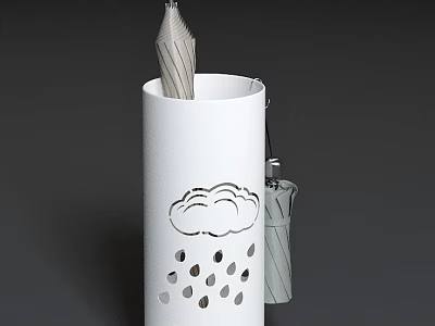 Modern Entryway Featuring White Umbrella Stand With Cloud Raindrop Design And Umbrella 3d model
