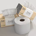 Face Brand Brown Tissue Boxes With White Toilet Paper Roll Set 3d model
